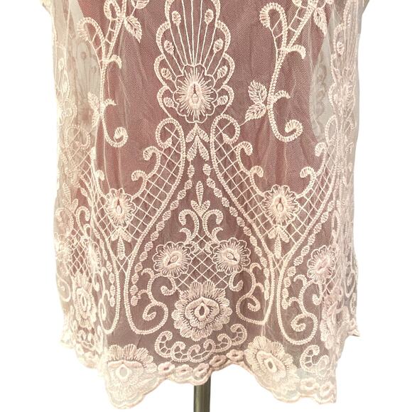 Forever 21 Pink Sheer Lace Top Sleeveless Popover Blouse Sz S Romantic Feminine - Picture 2 of 9
